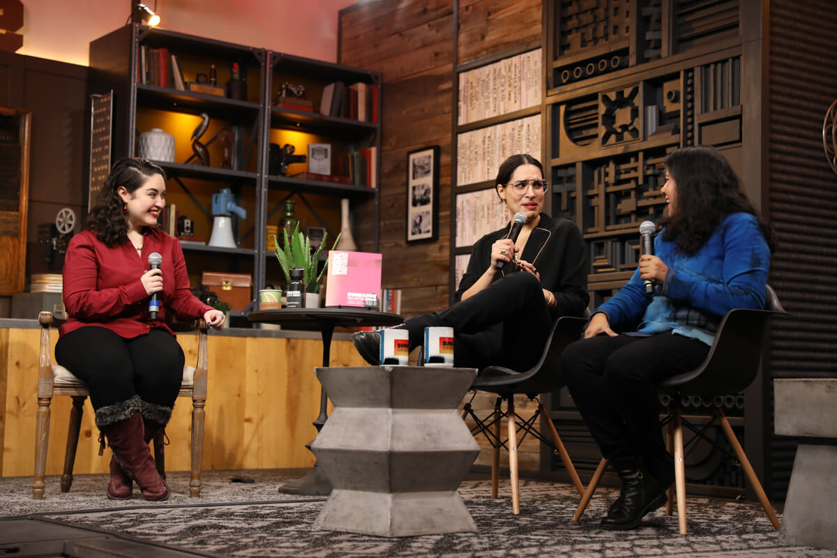 Moderator Monica Castillo, director Desiree Akhavan and director Nisha Ganatra at the Cinema Café with Desiree Akhavan and Nisha Ganatra at the 2019 Sundance Film Festival. © 2019 Sundance Institute | photo by Kelly Mason. 

All photos are copyrighted and may be used by press only for the purpose of news or editorial coverage of Sundance Institute programs. Photos must be accompanied by a credit to the photographer and/or 'Courtesy of Sundance Institute.' Unauthorized use, alteration, reproduction or sale of logos and/or photos is strictly prohibited.